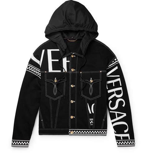 versace collection hooded jacket|versace black denim jacket.